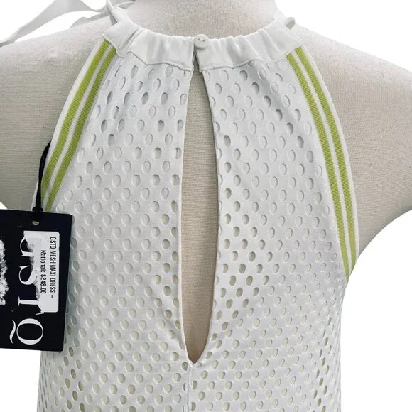 GSTQ XS White Neon Sole Mesh Maxi Dress Halter Long Resort Beach Cover Up NWT - Picture 13 of 14
